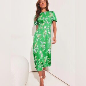 NWT NEXT x Lipsy London Green Floral Midi Floral Tea Dress, US 6